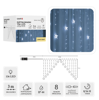 CORTINĂ LUMINOSĂ STELE 136L ALB RECE, LUNGIME 3 + 3 M *0023