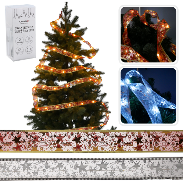 VÁNOČNÁ LED PÁSKA MIX FARIE 50L TEPLÁ BIELA NA BATERIE *0276