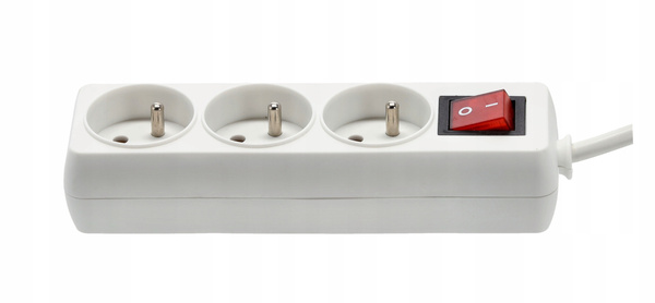 EXTENSION CORD POWER STRIP WITH SWITCH 3 SOCKETS 3M WHITE