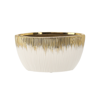 VAS DE CERAMICĂ PENTRU GHIVECHE 16 x 12 x 14 CM ALB - AURII *2463