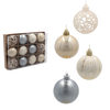 SET OF 12 ORNAMENTS 6 CM CHAMPAGNE/GRAY/WHITE
