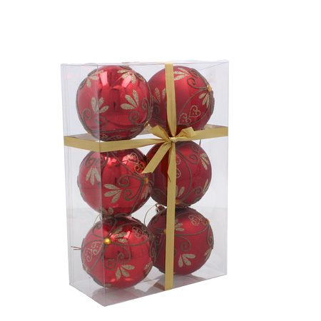 Set de 6 globuri roșii de Crăciun 8 cm mix modele *5836