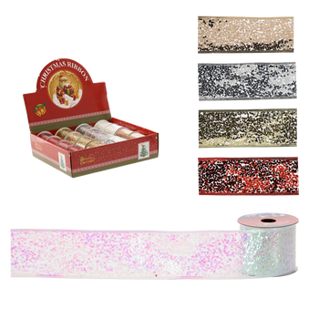 ŚWIĄTECZNA WSTĄŻKA DEKORACYJNA 6,3 CM x 2,7 M MIX KOLORÓW opak=16szt *9751