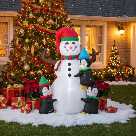 INFLATABLE SNOWMAN WITH PENGUINS LED 190 CM