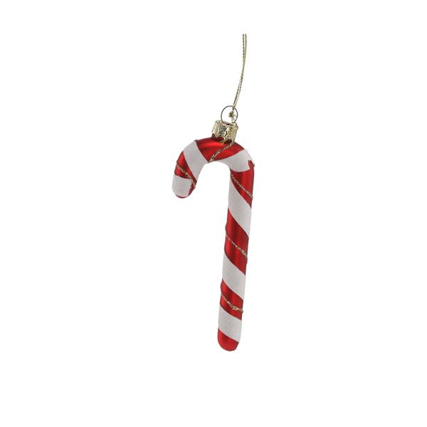 CHRISTMAS GLASS DECORATION - RED CANDY CANE 4 x 1,2 x 11,8 CM