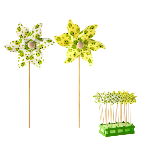 VĚTRÁK S ŽABKAMI 9 x 27,5 CM BÍLÝ/ŽLUTÝ bal=24 ks *0551