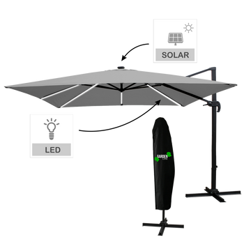 PARASOL OGRODOWY 3 x 3 M SZARY "ROMA" Z POKROWCEM Z LED