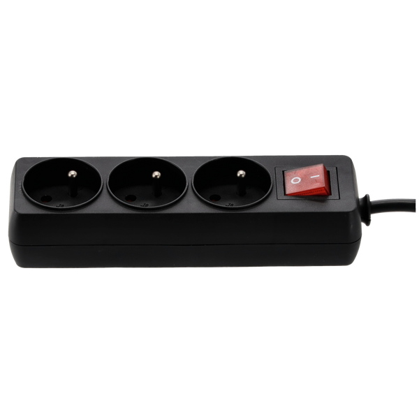 PRODLOUŽOVACÍ PŘÍBOJOVÁ ZÁSUVKA S VYPÍNAČEM 3 ZÁSUVKY 1,5 M ČERNÁ *8602