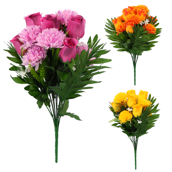 ARTIFICIAL BRANCH - ROSES AND CHRYSANTHEMUMS ASSORTED COLOURS