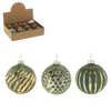GLASS BAUBLE 8 CM GREEN DECORATED MIX DESIGNS