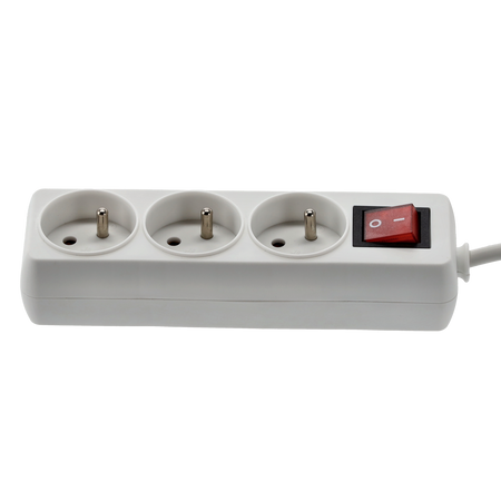 EXTENSION CORD POWER STRIP WITH SWITCH 3 SOCKETS 1.5M WHITE