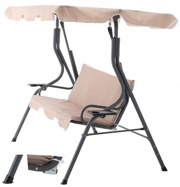 GARDEN SWING 170 x 110 x 153 CM DARK BEIGE WITHOUT FOOTSTOOL WITH CUP HOLDERS *0735