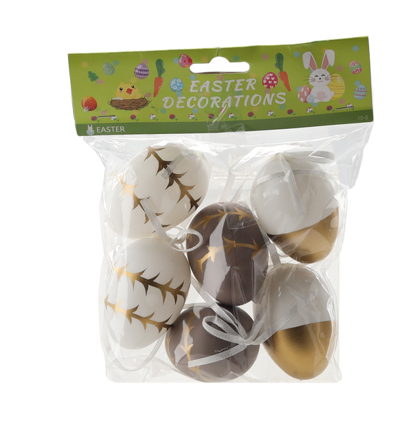 KPL. 6 VEĽKONOČNÝCH VAJEC 6 CM S PRÍVESKOM MIX FARIEB *9410