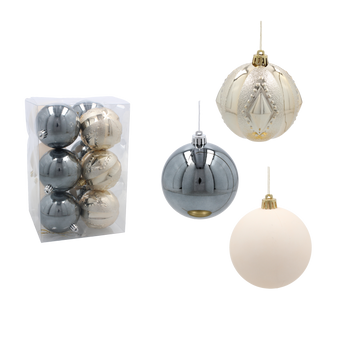 SET OF 12 ORNAMENTS 8 CM CHAMPAGNE/GRAY/WHITE