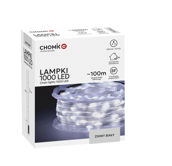 LAMPKI LED MICRO NA SZPULI 1000L ZIMNY BIAŁY, DŁ. 3 + 100 M *8561