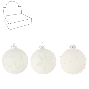 GLASS ORNAMENT - WHITE 8 CM MIXED PATTERNS