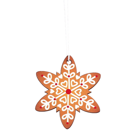 SET OF 18 WOODEN CHRISTMAS DECORATIONS BROWN ASSORTED 3 DESIGNS SNOWFLAKES
