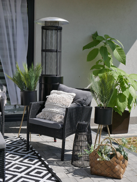 SET DE MOBILIER DIN RATTAN (CANAPEA, 2 SCaUNE, 2 PUFE, MASĂ) - NEGRU, PERNE - GRI *7541