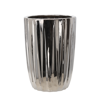 OSŁONKA CERAMICZNA NA DONICZKĘ 31,5 x 31,5 x 44,5 CM SREBRNA PRĄŻKI *3451