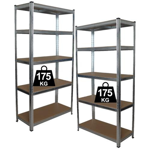 DVA REGÁLY 5-ÚROVŇOVÉ 90x30x180 CM NOSNOSŤ POLÍC: 175 KG*0885