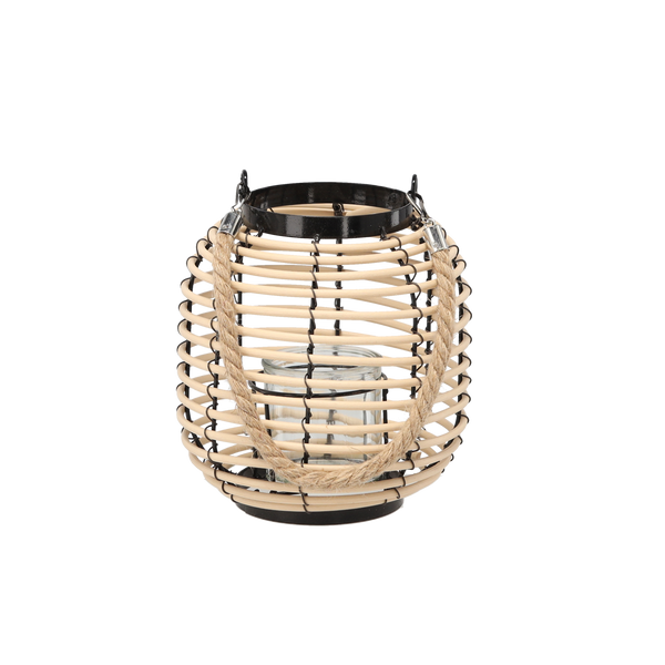 LAMPION 18 x 20 CM S SKLENENOU VLOŽKOU - ČIERNO-PRIRODNÝ *3148