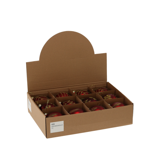 BOMBĂ DIN sticlă - ROȘIE MATT 8 CM MIX DE MODELE disp=12buc *4815