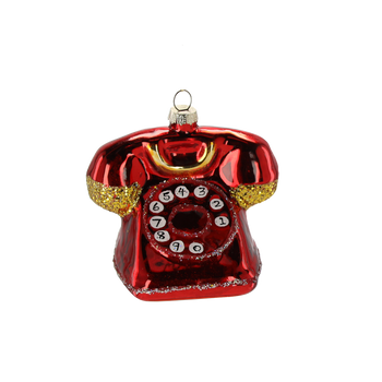 GLASS ORNAMENT - RETRO PHONE 9.1 X 7.5 X 7.7 CM