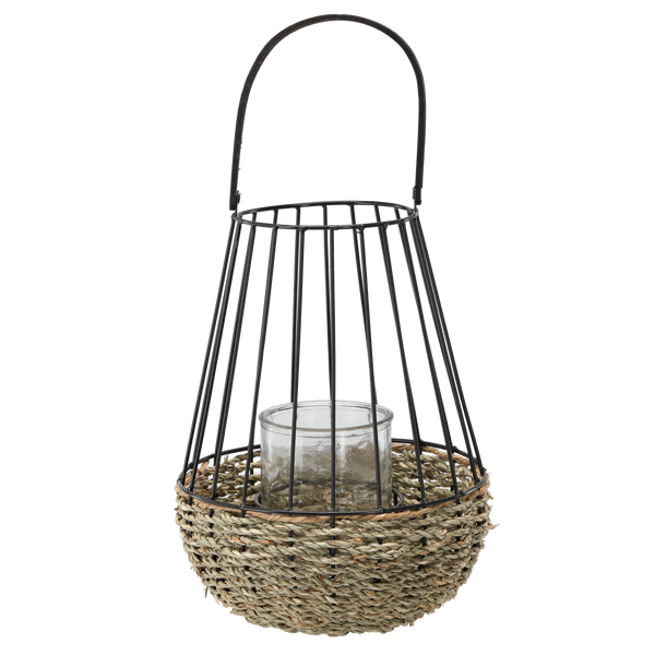 METAL LANTERN - BLACK-BROWN 30/47 CM WITH GLASS INSERT