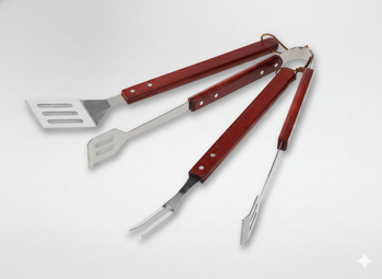 KPL. 3 AKCESORIÓW DO GRILLA Z DREWNIANĄ RĄCZKĄ ŁOPATKA/SZCZYPCE/WIDELEC