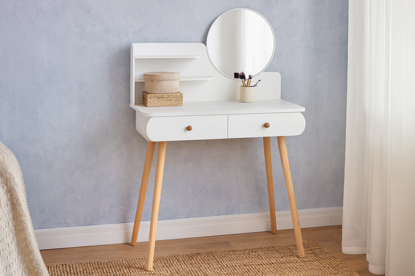 TOALETKA KOSMETYCZNA Z LUSTREM 80 x 40 x 120 CM BIAŁA *7872