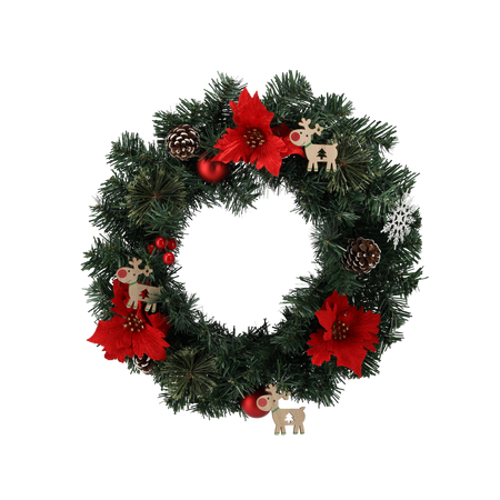 VÁNOČNÍ VENEC 40 CM ČERVENÝ S POINSETTIÍ *2552