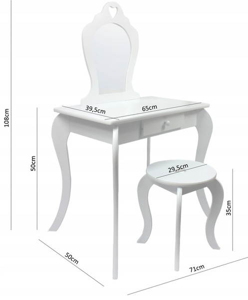 MAŁA TOALETKA KOSMETYCZNA MIĘTOWA Z LUSTREM + TABORET *3549