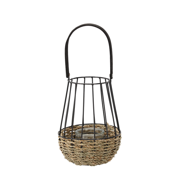 LAMPION METALOWY - CZARNO-BRĄZOWY 22/37 CM Z WKŁADEM SZKLANYM *6666