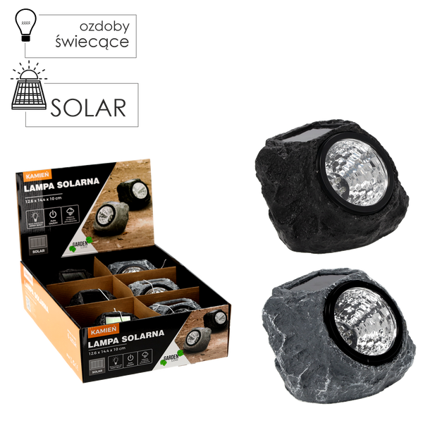 LAMPA SOLARNA KAMIEŃ 12,6 x14,4 x 10 CM, disp. 6szt*9901