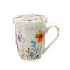 KUBEK PORCELANOWY Z ZAPARZACZEM I POKRYWKĄ 340 ML MIX KWIATOWYCH WZORÓW *1902
