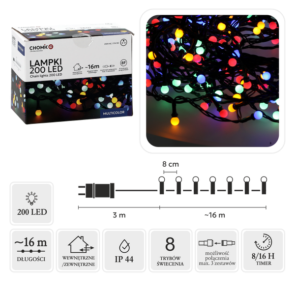 LAMPURI LED BOLURI 200L MULTICOLOR, LUNGIME 3 + 16 M *0160