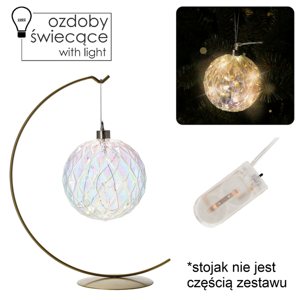 OZDOBA SZKLANA FI 10 CM LED WISZĄCA WZÓR GEOMETRYCZNY opak=6szt *2713