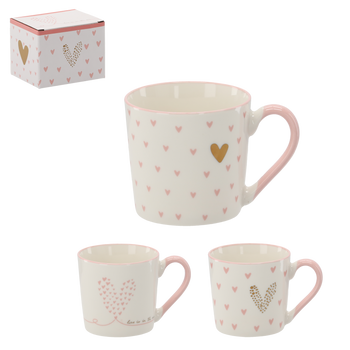 PORCELÁNOVÝ HRNEK 390ML S RŮZNÝMI SRDÍČKY *6088