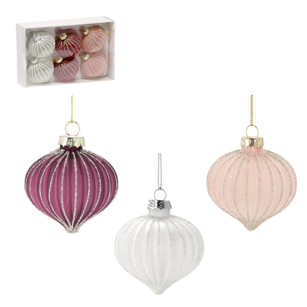 SET OF 6 GLASS CHRISTMAS TREE DECORATIONS 6 CM MIX COLOURS