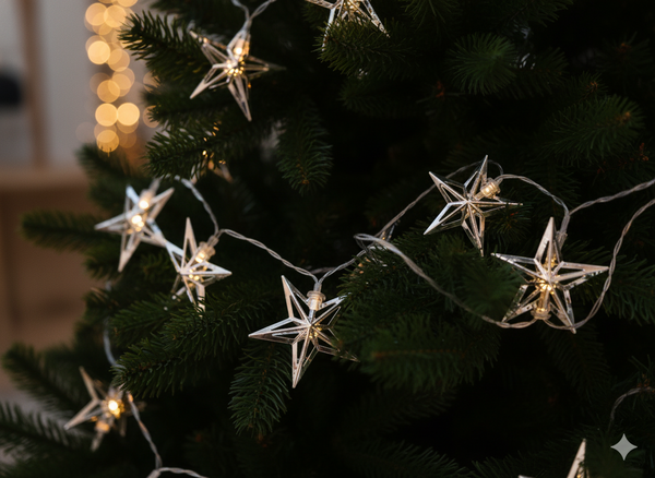 LED LIGHT CHAIN SILVER STARS 10 L WARM WHITE