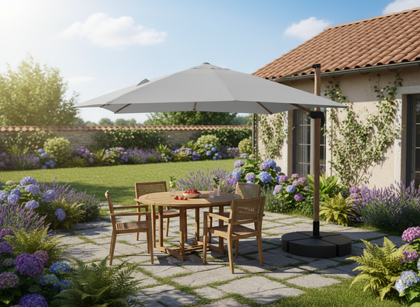 PARASOL OGRODOWY 3 x 3 M SZARY "ROMA" Z POKROWCEM - WOOD EFFECT