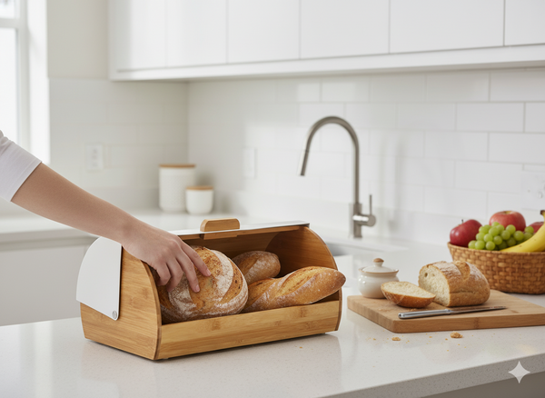 BREAD BOX ANISE - BAMBOO WITH METAL LID 38 x 28 x 18,5 CM WHITE