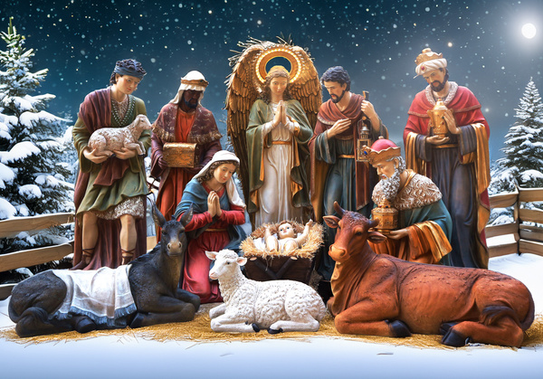 SET OF 11 CHRISTMAS FIGURINES 203 CM WITH LIT ANGEL AND JESUS