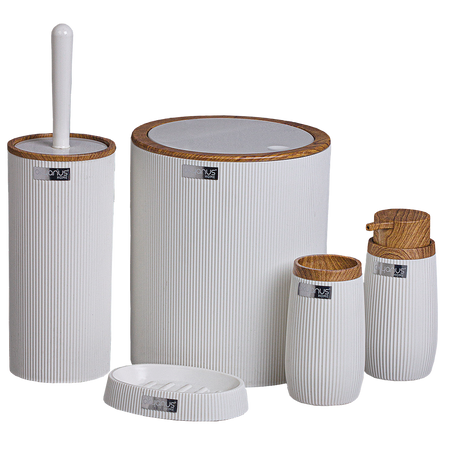 ROUND BATHROOM SET 5 PCS. WHITE / WOOD