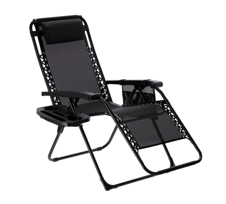 FOLDING GARDEN SUN LOUNGER WITH BASE, POCKET AND HEADREST BLACK 65 X 176 X 110 CM
