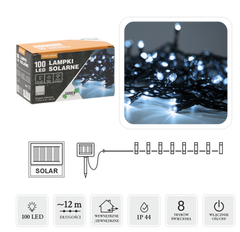 LAMPKI LED SOLARNE 100L ZIMNY BIAŁY, DŁ. 2 + 10 M *9911