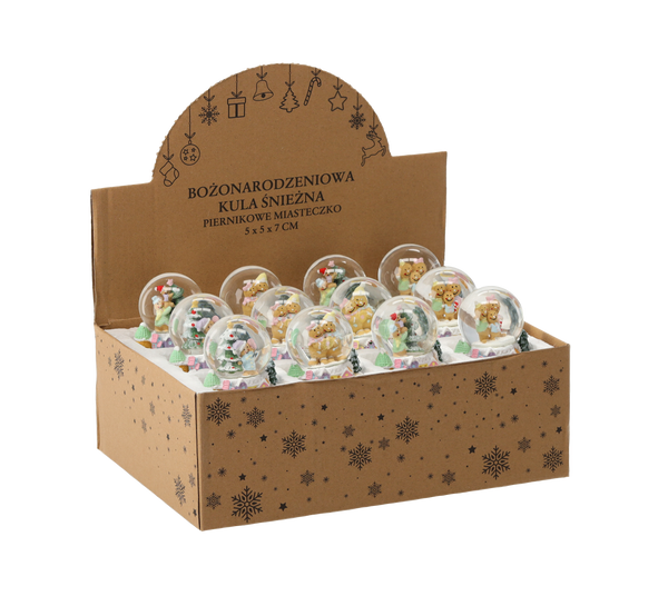 CHRISTMAS SNOW GLOBE - GINGERBREAD TOWN 5 x 5 x 7.5 CM MIX DESIGNS disp=12pcs *5706
