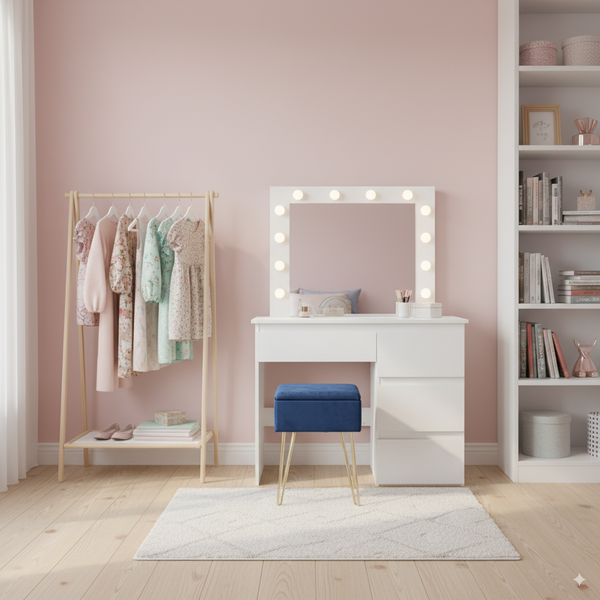 TOALETKA DO WIZAŻU BIAŁA Z OŚWIETLENIEM Z 4 SZUFLADAMI 94x43x140 cm *4868