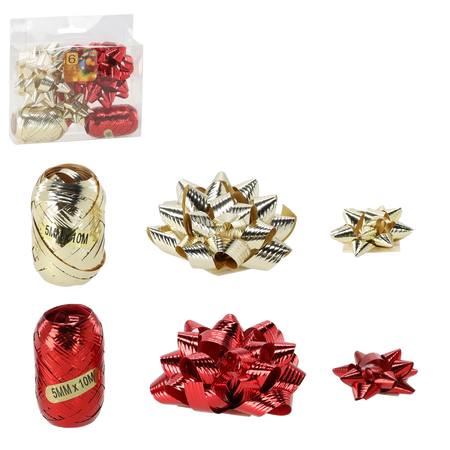 GIFT WRAPPING SET - GOLD / RED (2 RIBBONS + 4 BOWS) pack=24pcs. *7632