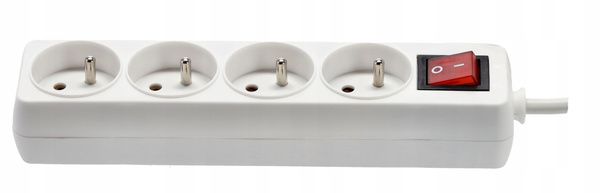 EXTENSION CORD POWER STRIP WITH SWITCH 4 SOCKETS 1.5M WHITE